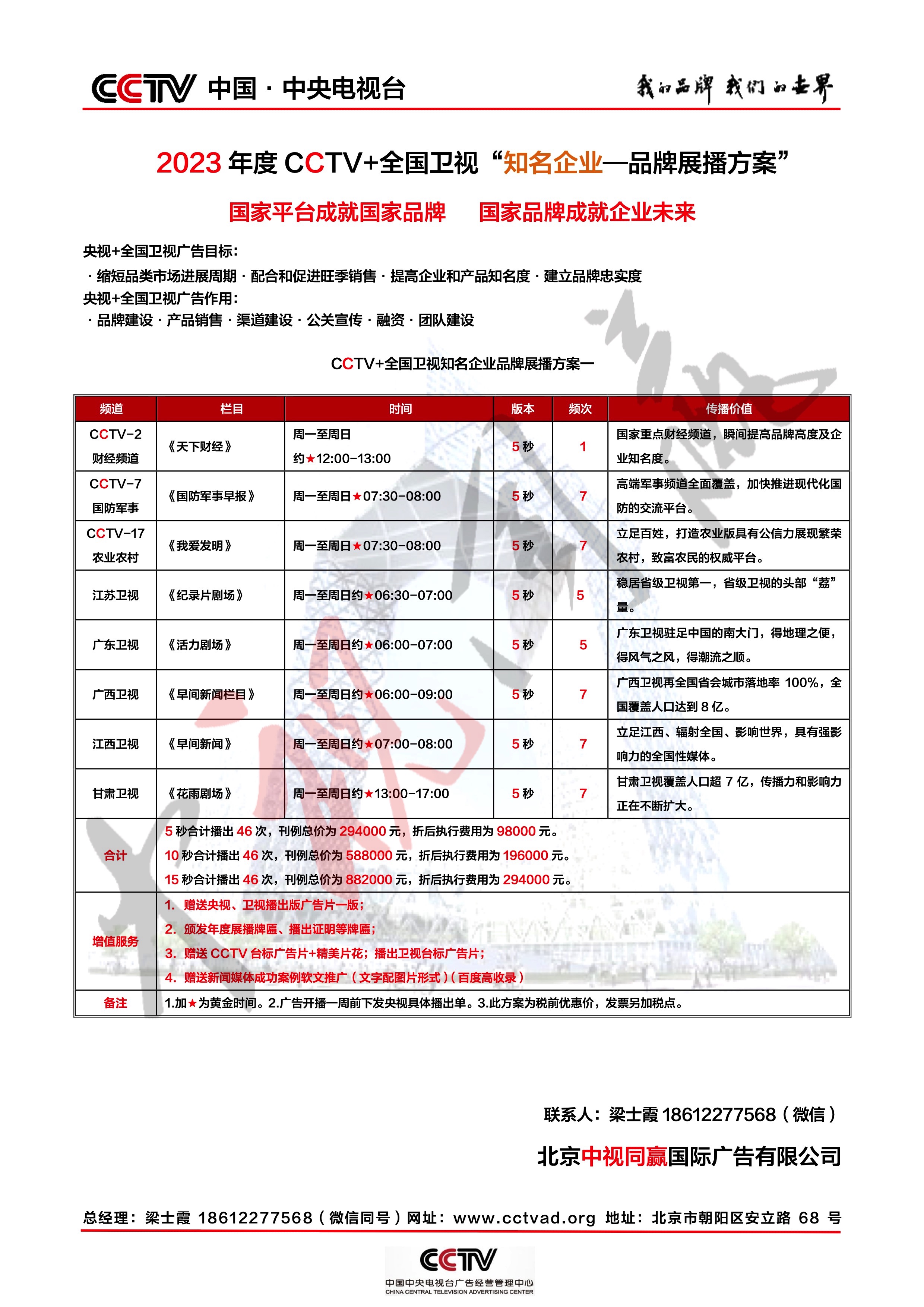 央视广告方案-2022-2023年度央视+全国卫视知名品牌广告展播方案一